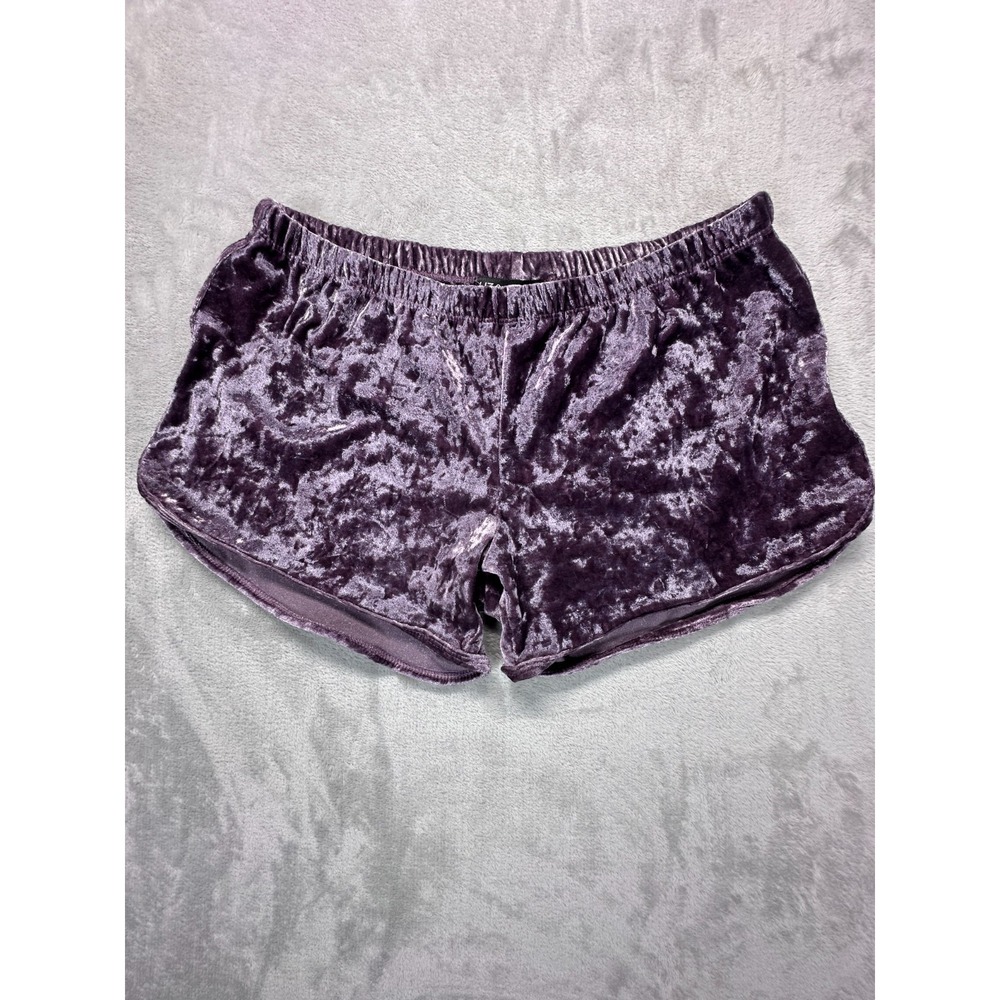 Liz & Sara Lounge Shorts Women XL Plum Purple Crushed Velvet Stretch Dolphin Hem